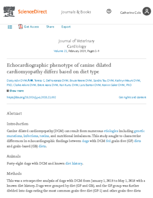 Echocardiographic phenotype of canine dilated cardiomyopathy differs based on diet type – ScienceDir