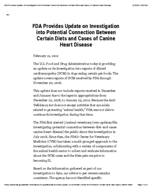 FDA Provides Update on Investigation into Potential Connection Between Certain Diets and Cases of Canine Heart Disease